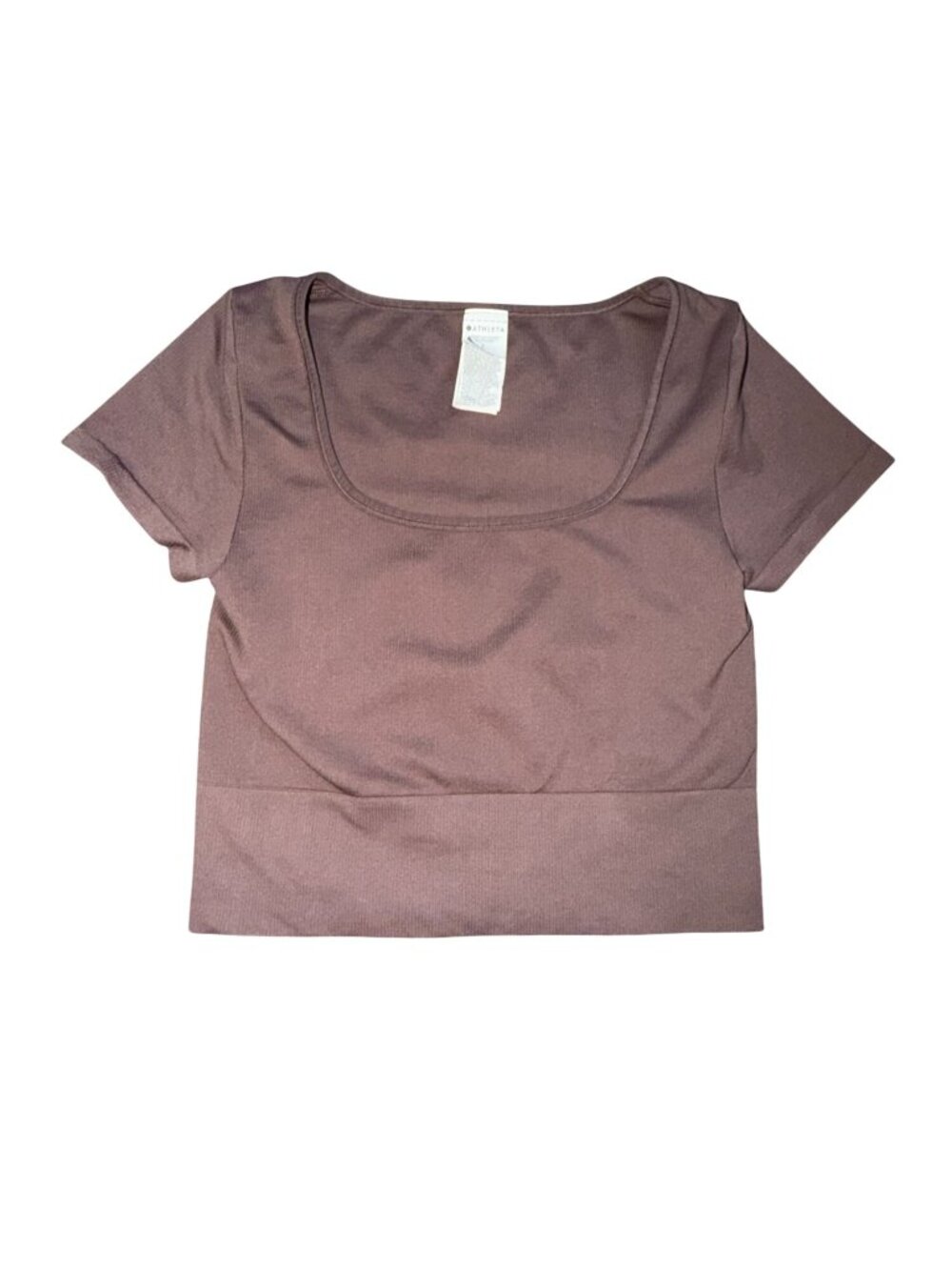Athleta Cropped Workout Tee Square Neck Short Sleeve Brown-S